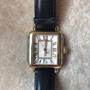 Michele Deco Madison Watch - MW06T00C9018 - Two Tone - Black Leather Band - EUC